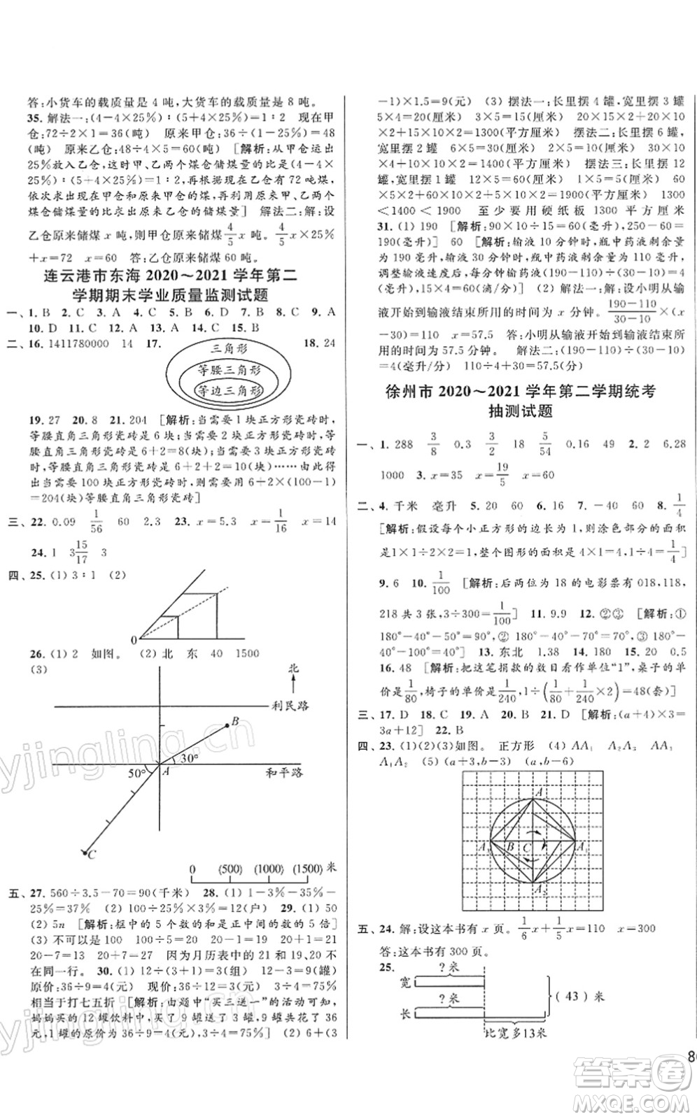 云南美術(shù)出版社2022同步跟蹤全程檢測六年級數(shù)學(xué)下冊蘇教版答案