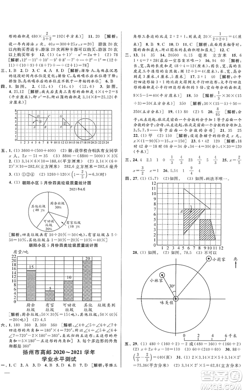 云南美術(shù)出版社2022同步跟蹤全程檢測六年級數(shù)學(xué)下冊蘇教版答案