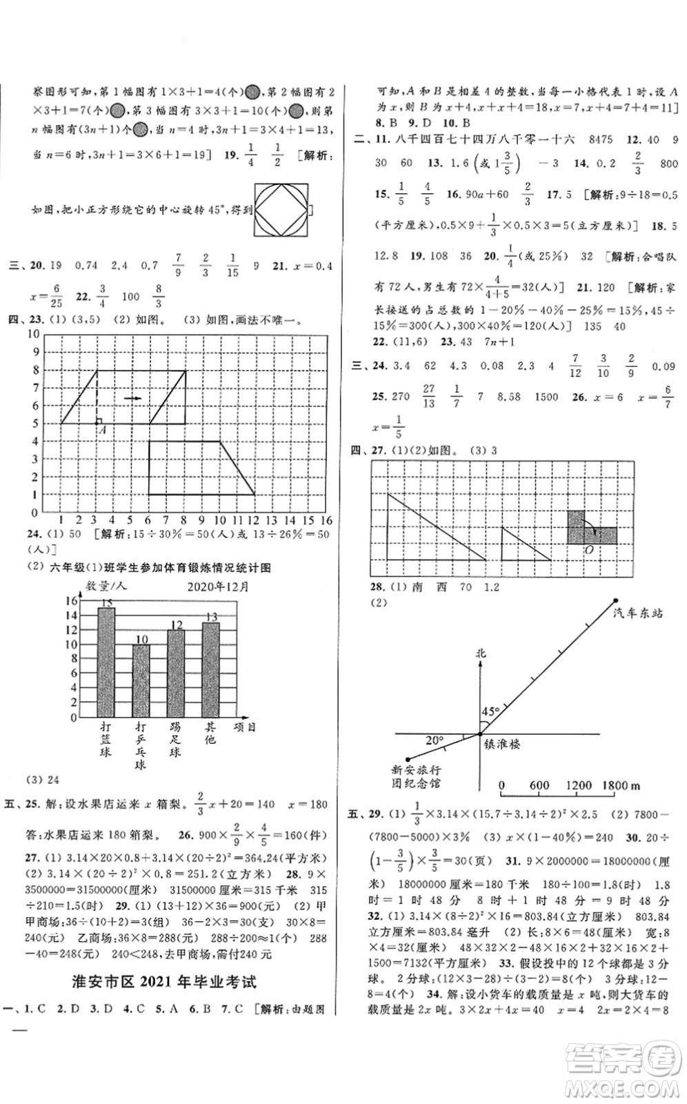 云南美術(shù)出版社2022同步跟蹤全程檢測六年級數(shù)學(xué)下冊蘇教版答案