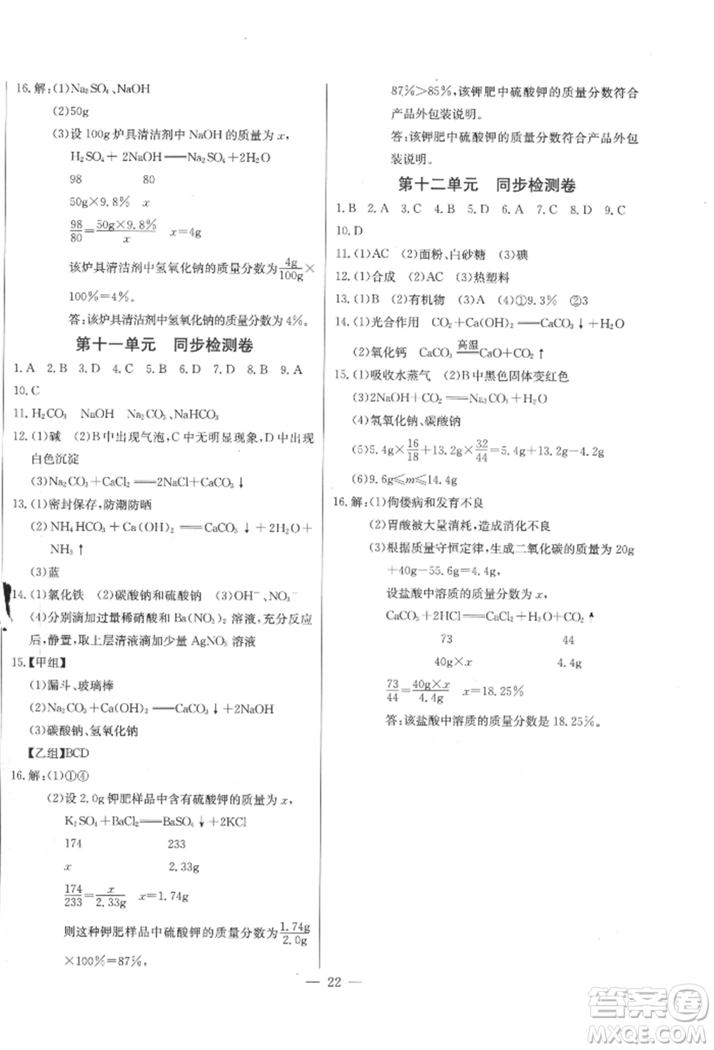 長江少年兒童出版社2022思維新觀察九年級化學(xué)下冊人教版參考答案