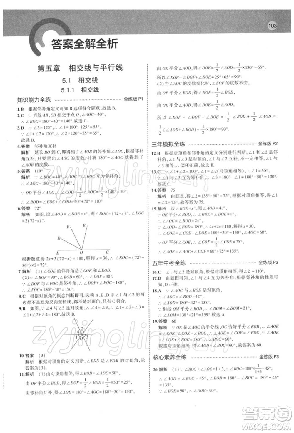首都師范大學出版社2022年5年中考3年模擬七年級數(shù)學下冊人教版參考答案