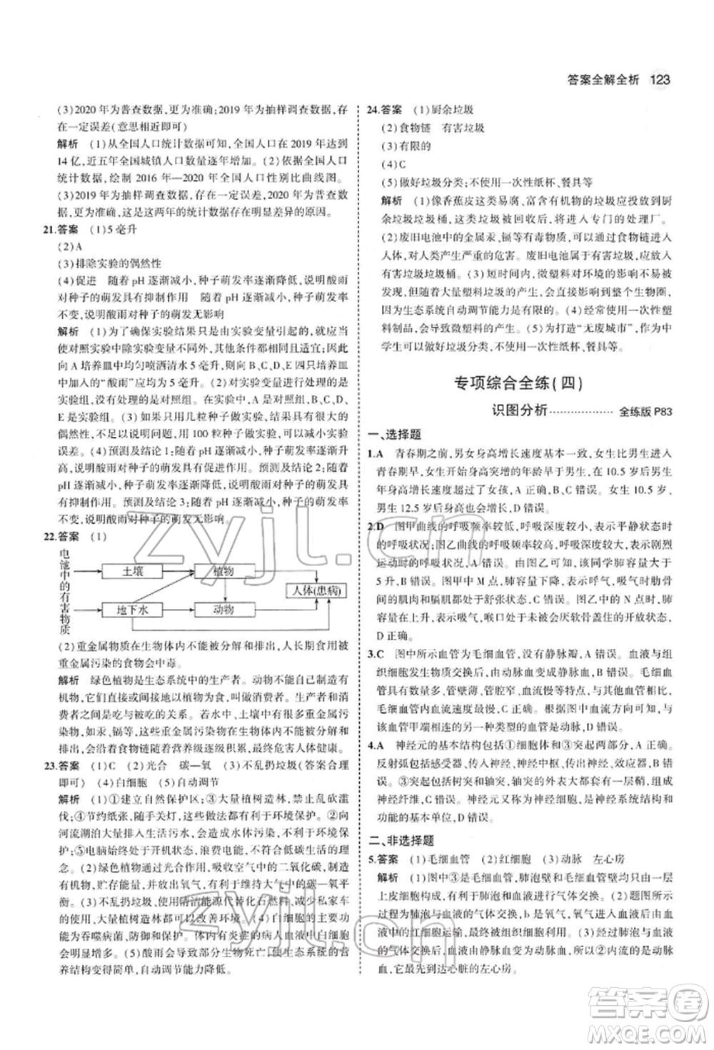 首都師范大學(xué)出版社2022年5年中考3年模擬七年級生物下冊人教版參考答案