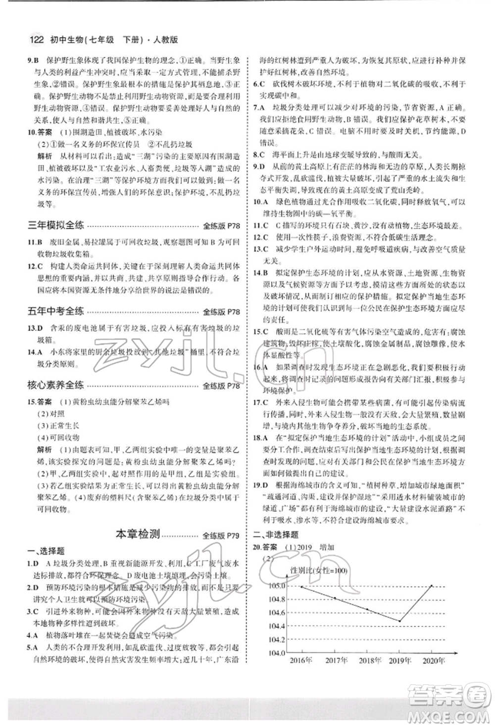首都師范大學(xué)出版社2022年5年中考3年模擬七年級生物下冊人教版參考答案