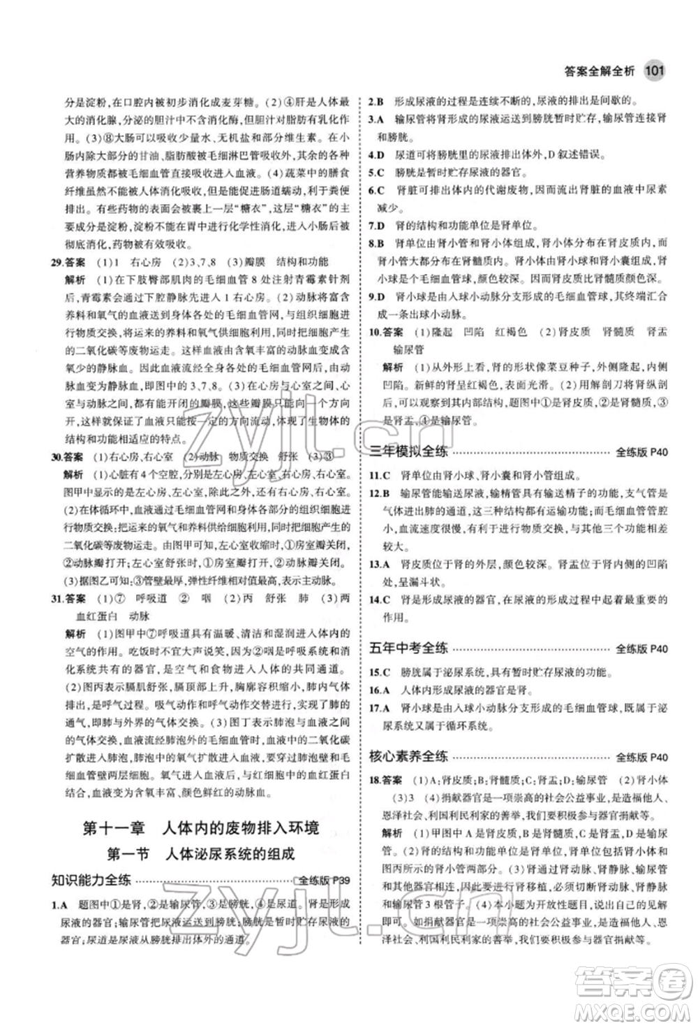 首都師范大學(xué)出版社2022年5年中考3年模擬七年級(jí)生物下冊(cè)蘇教版參考答案
