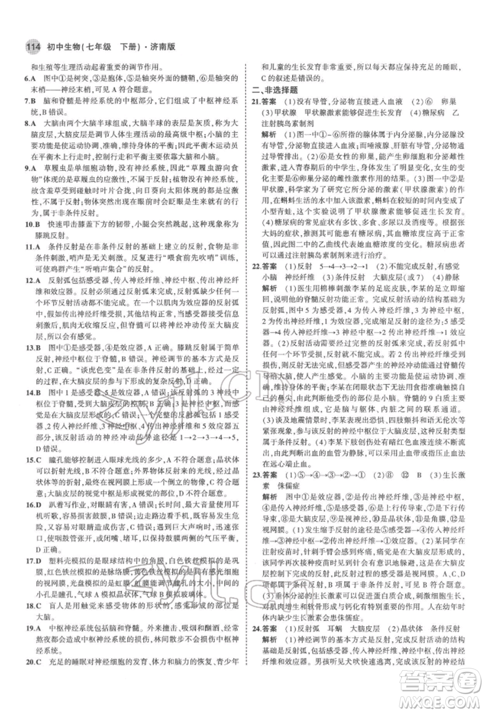 首都師范大學(xué)出版社2022年5年中考3年模擬七年級生物下冊濟南版參考答案