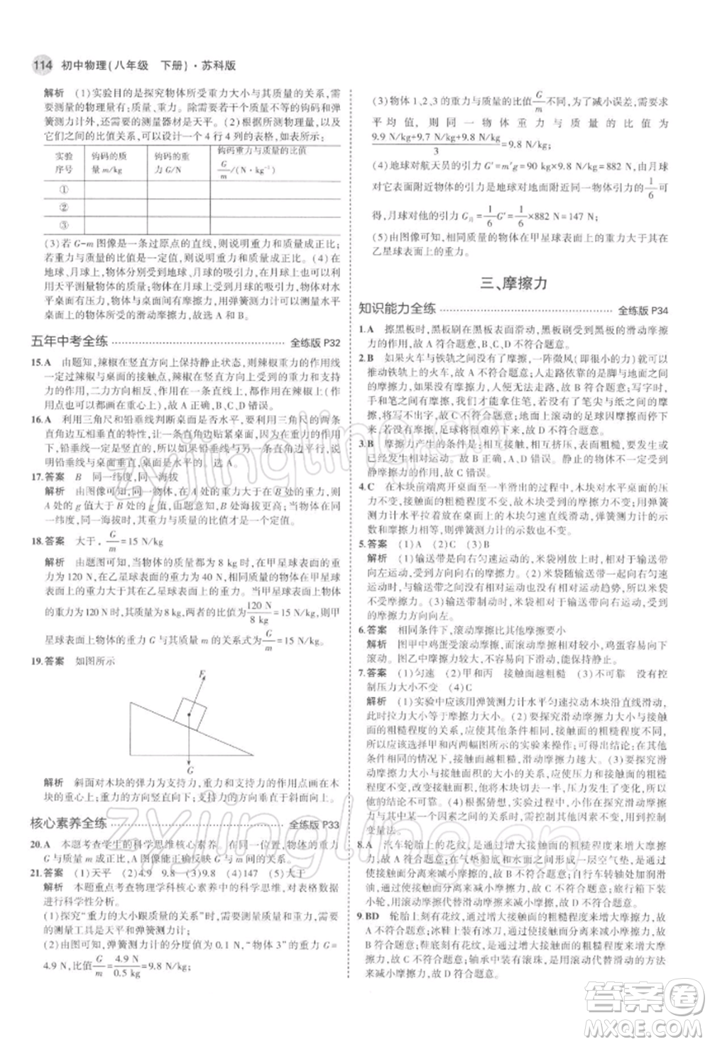 首都師范大學(xué)出版社2022年5年中考3年模擬八年級物理下冊蘇科版參考答案