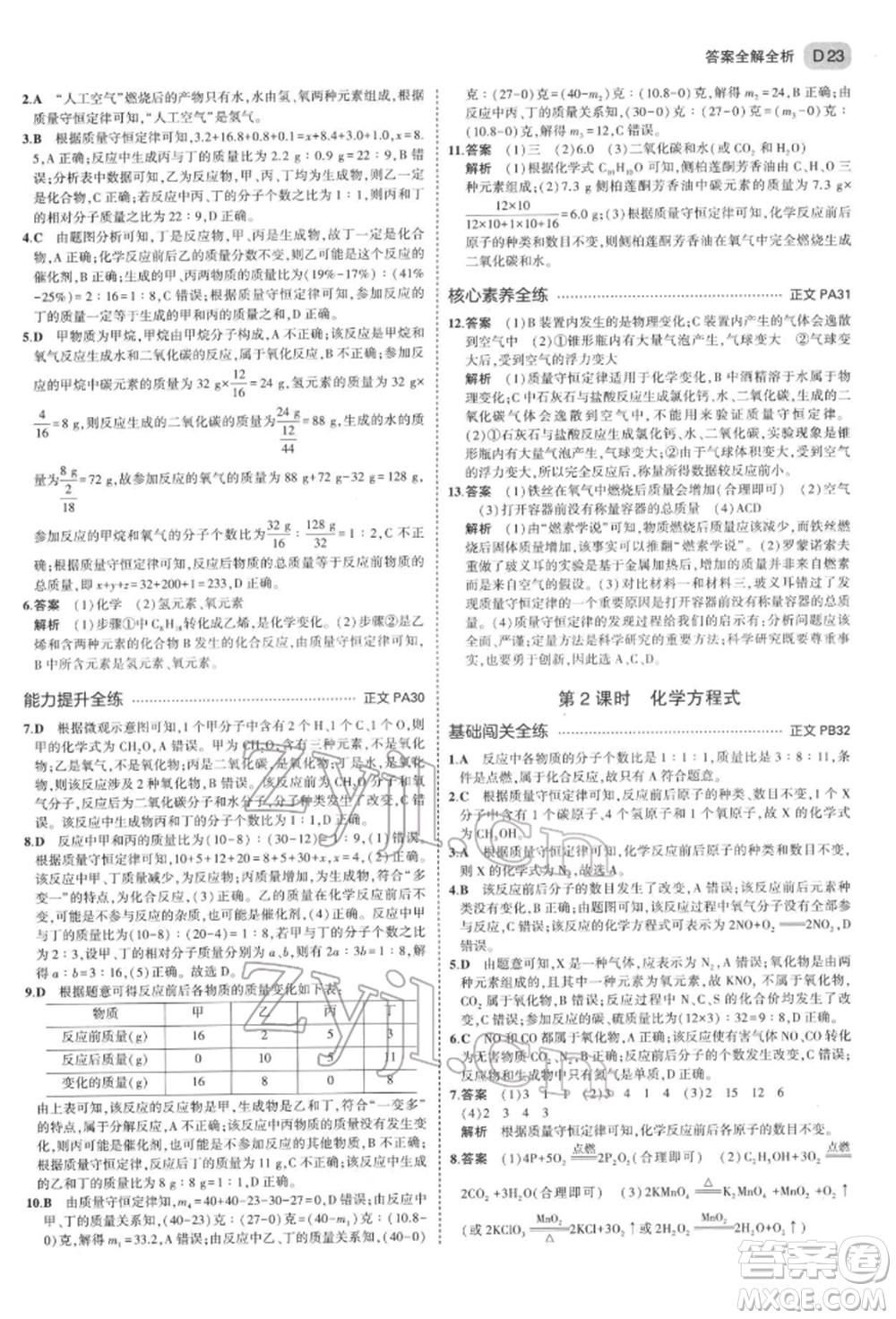 首都師范大學(xué)出版社2022年5年中考3年模擬八年級科學(xué)下冊浙教版參考答案