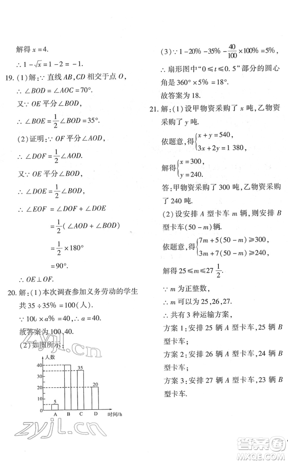 濟(jì)南出版社2022黃岡360度定制密卷七年級(jí)數(shù)學(xué)下冊(cè)RJ人教版答案