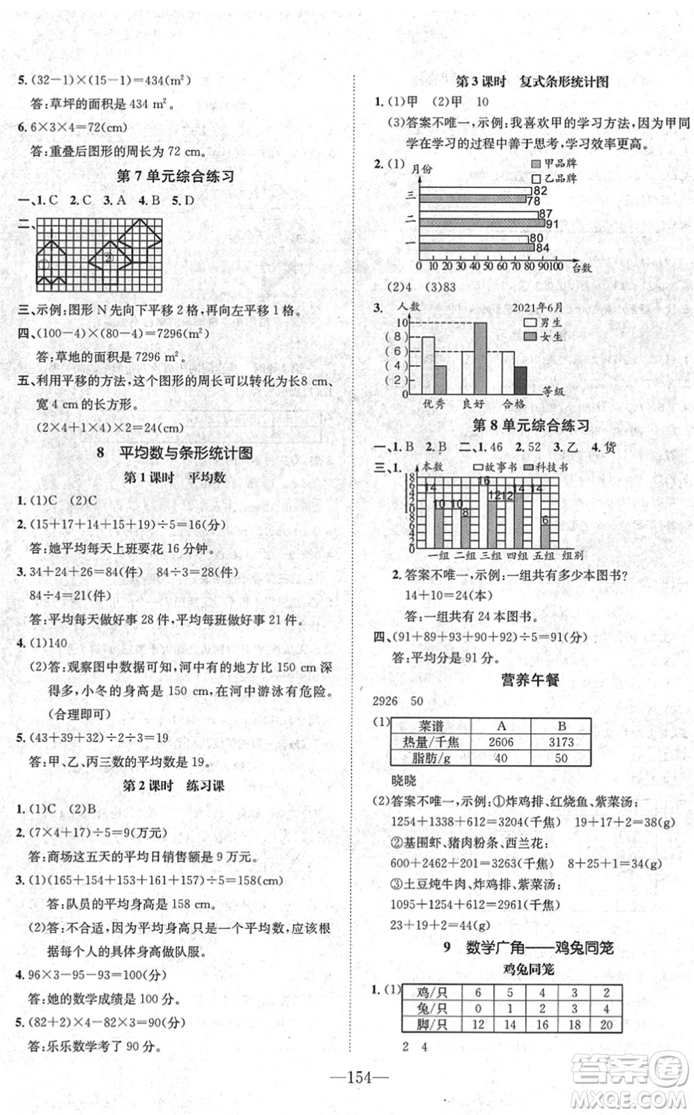 陽光出版社2022培優(yōu)作業(yè)本四年級(jí)數(shù)學(xué)下冊(cè)RJ人教版福建專版答案