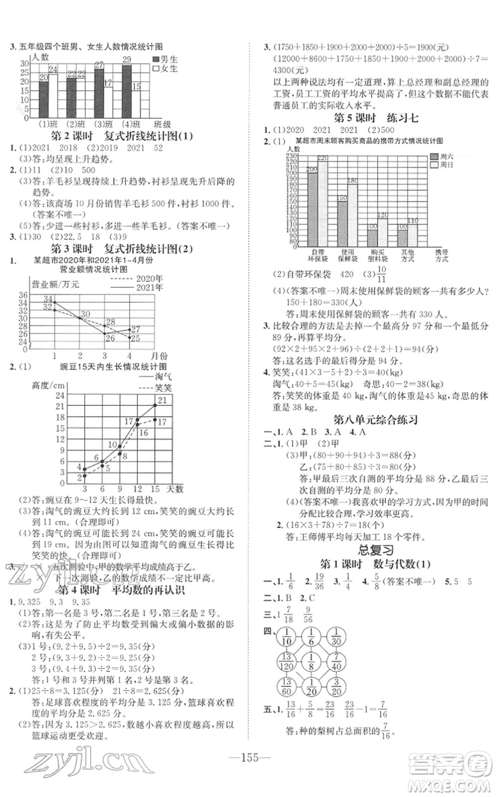 陽光出版社2022培優(yōu)作業(yè)本五年級數(shù)學(xué)下冊BS北師版福建專版答案