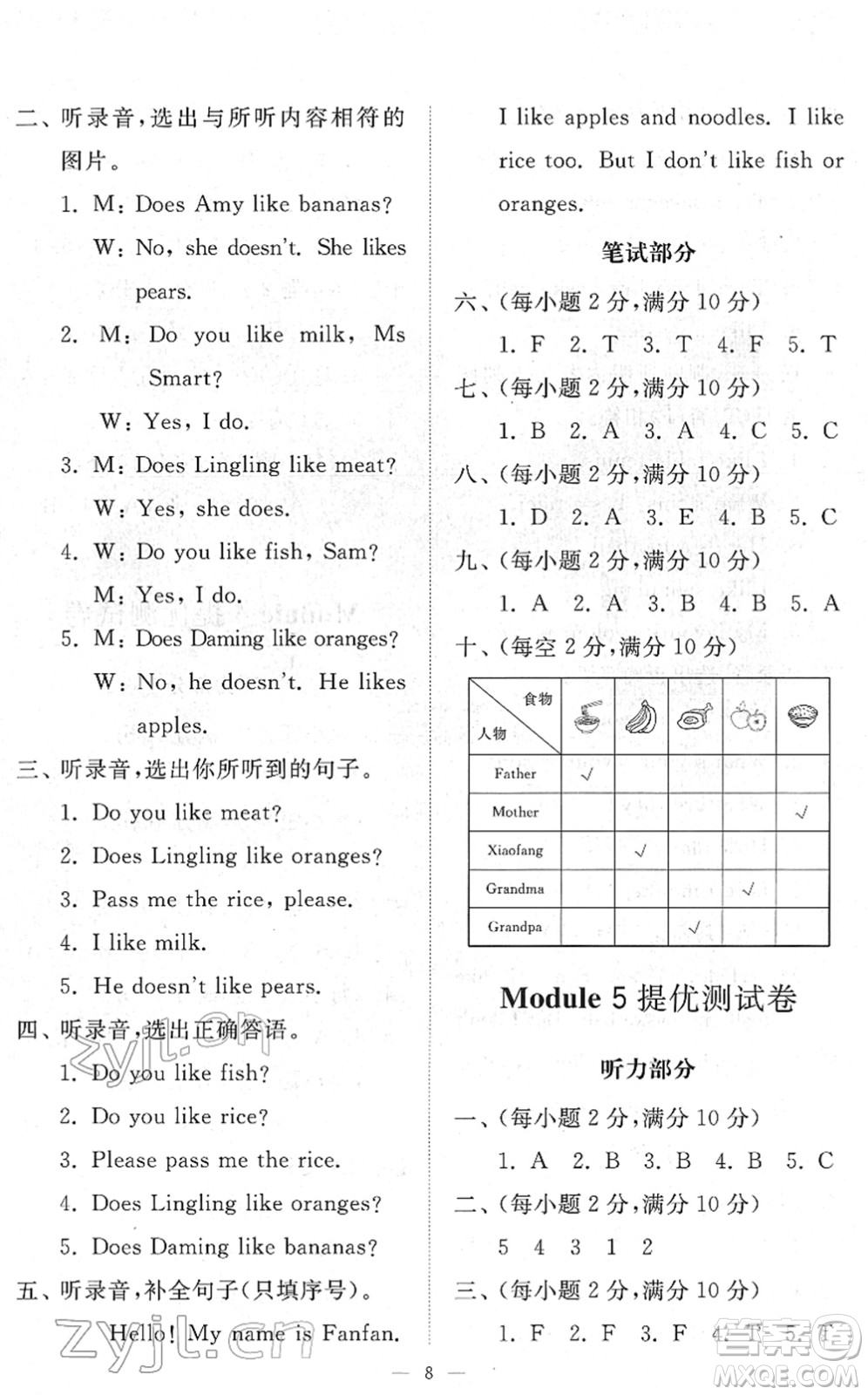 山東友誼出版社2022小學同步練習冊提優(yōu)測試卷三年級英語下冊人教版答案
