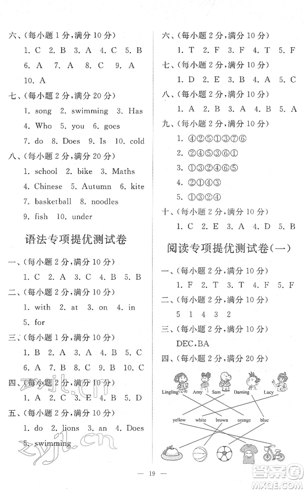 山東友誼出版社2022小學同步練習冊提優(yōu)測試卷三年級英語下冊人教版答案