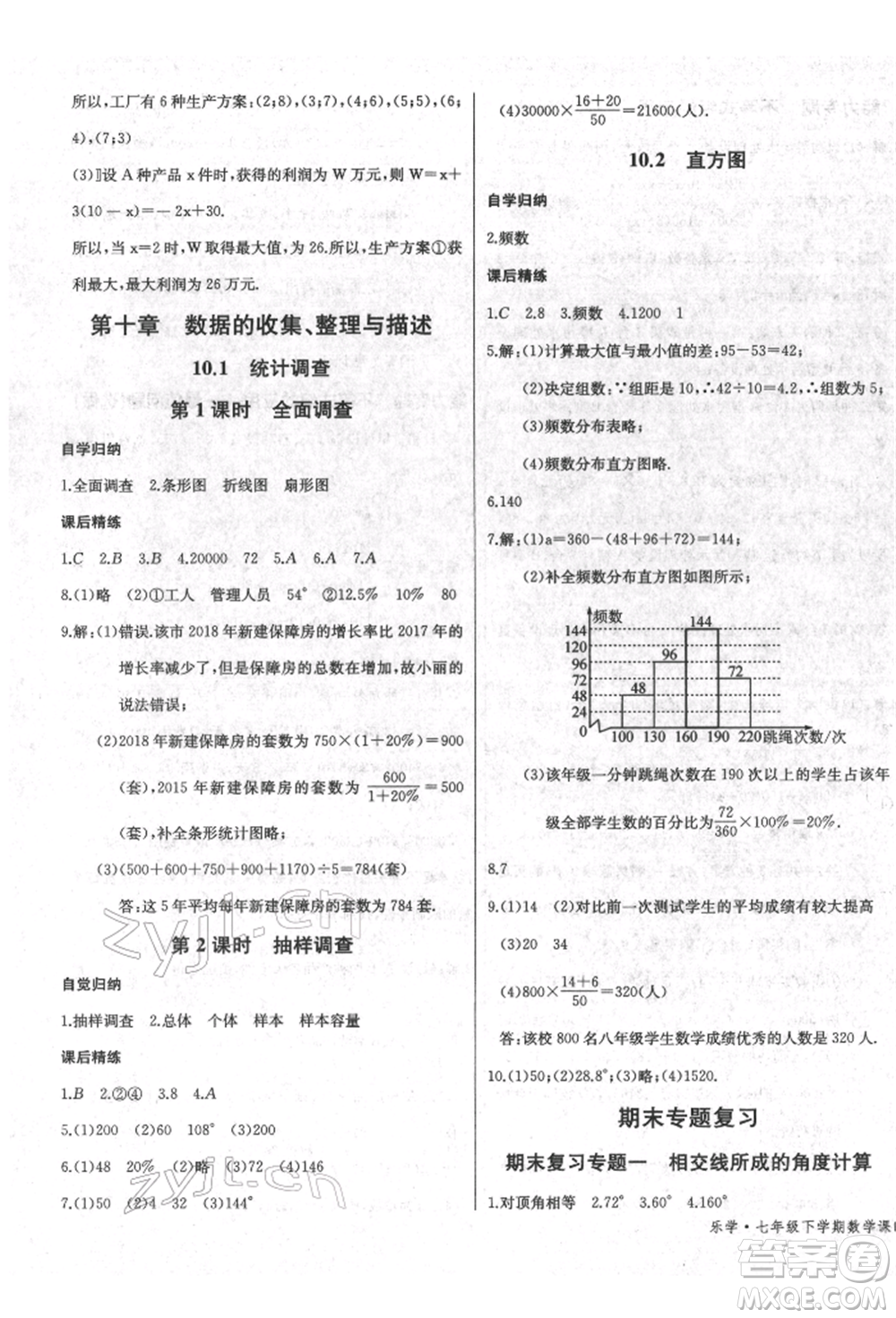 長江少年兒童出版社2022樂學(xué)課堂課時學(xué)講練七年級數(shù)學(xué)下冊人教版參考答案