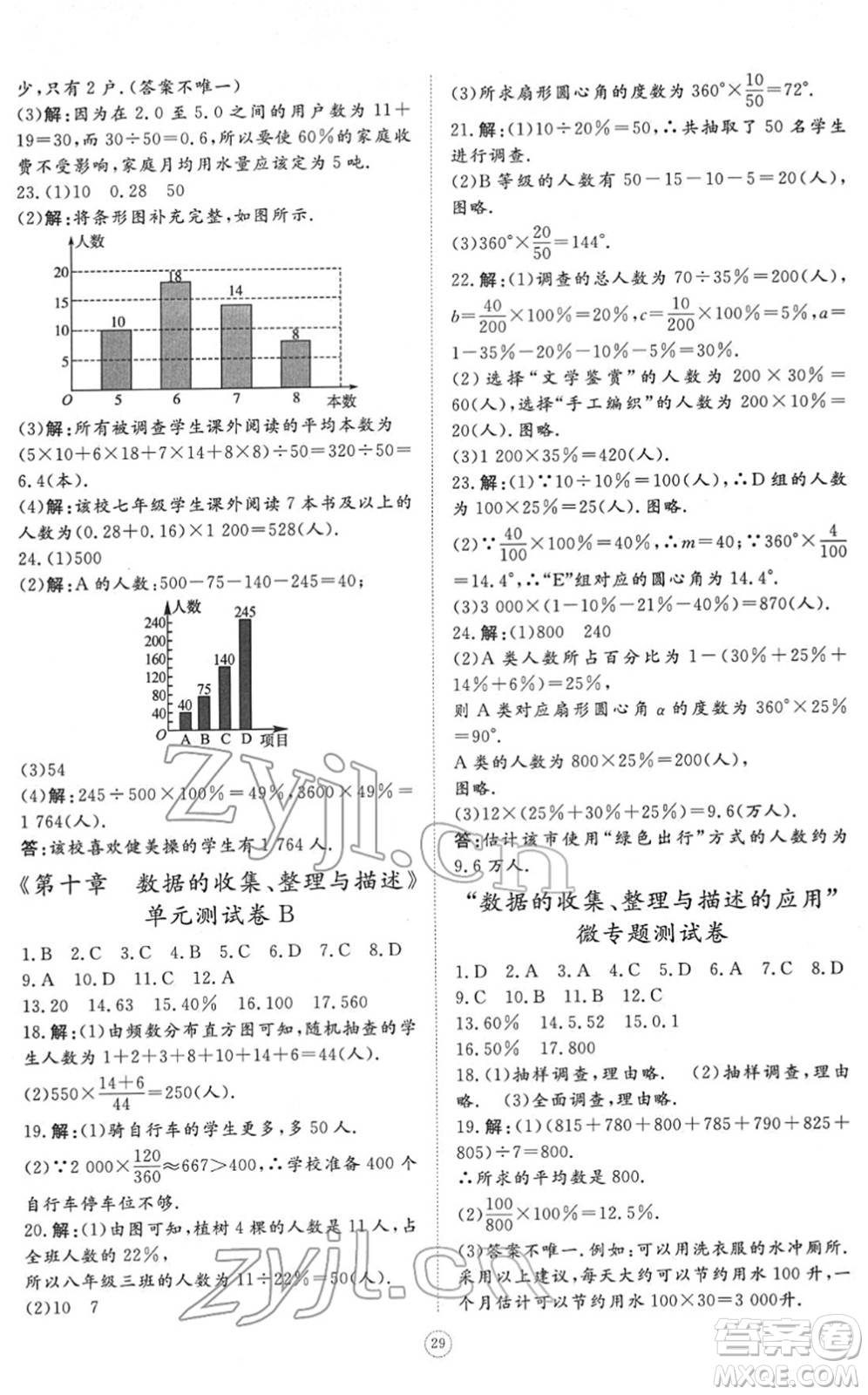 山東友誼出版社2022初中同步練習(xí)冊(cè)提優(yōu)測(cè)試卷七年級(jí)數(shù)學(xué)下冊(cè)人教版答案