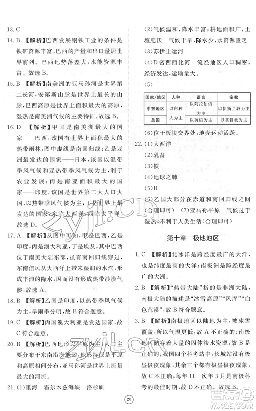 山東友誼出版社2022初中同步練習冊提優(yōu)測試卷七年級地理下冊人教版答案
