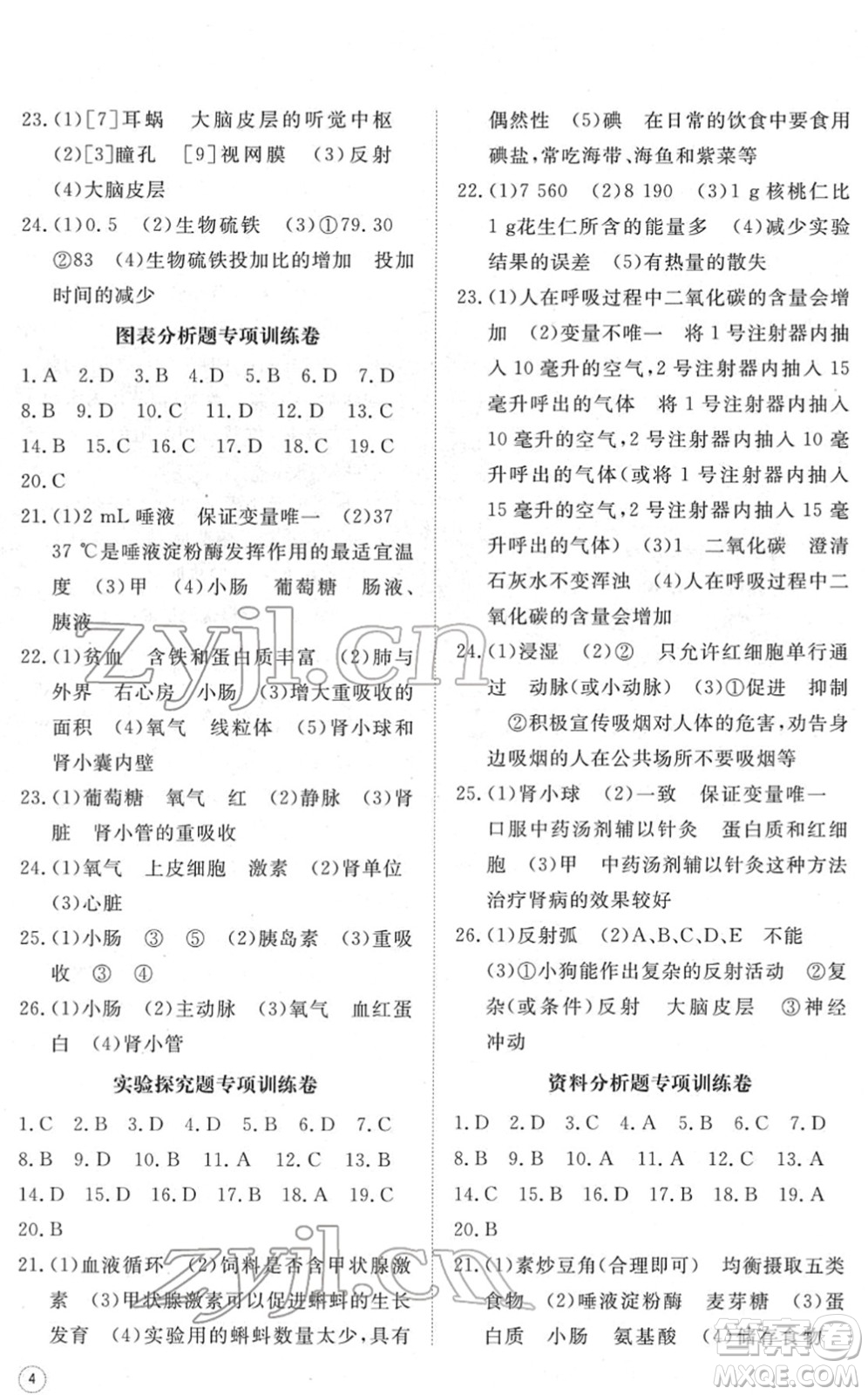 山東友誼出版社2022初中同步練習(xí)冊(cè)提優(yōu)測(cè)試卷七年級(jí)生物下冊(cè)人教版答案