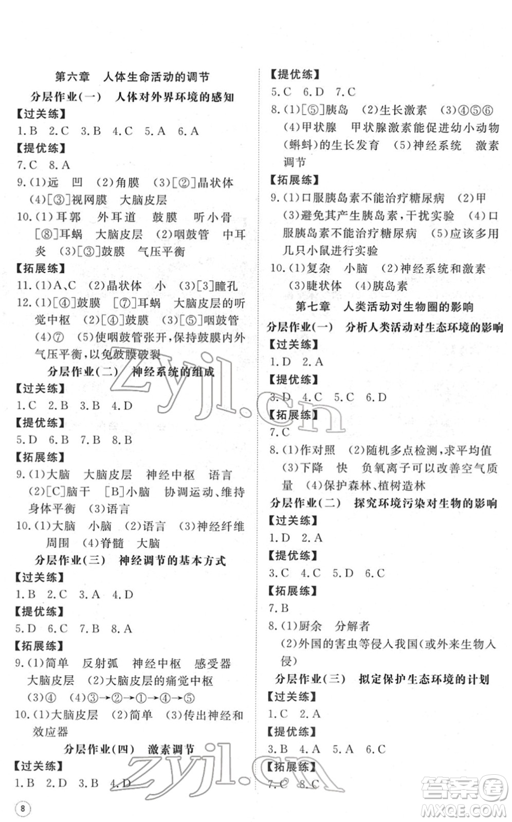 山東友誼出版社2022初中同步練習(xí)冊(cè)提優(yōu)測(cè)試卷七年級(jí)生物下冊(cè)人教版答案