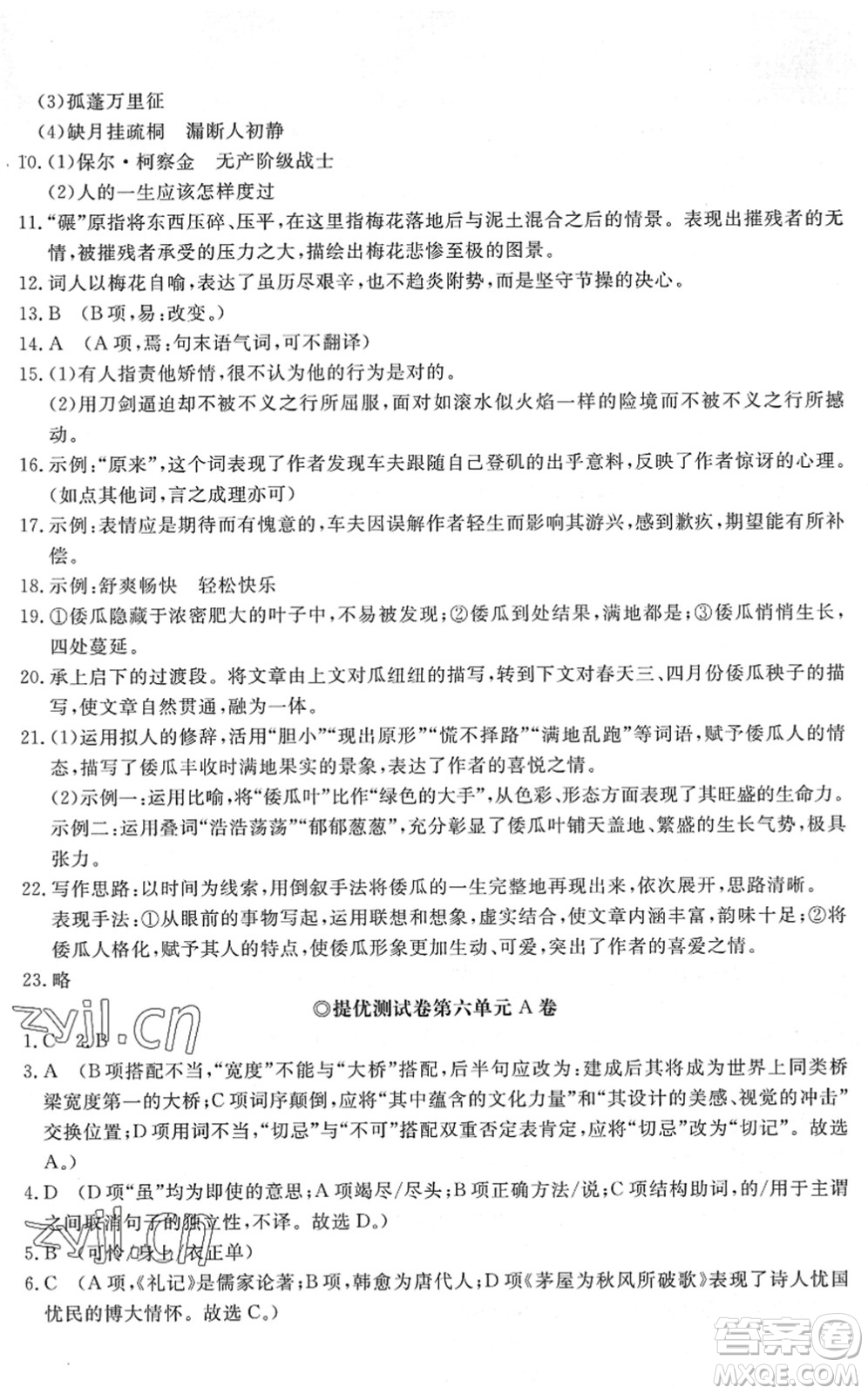山東友誼出版社2022初中同步練習(xí)冊(cè)提優(yōu)測(cè)試卷八年級(jí)語(yǔ)文下冊(cè)人教版答案