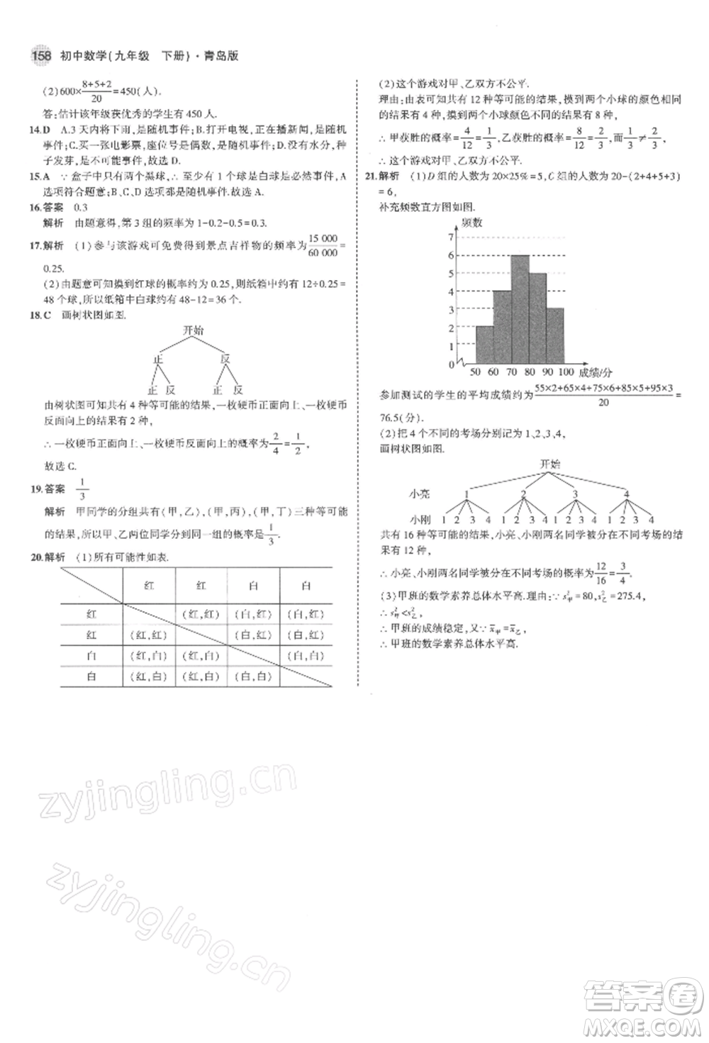 首都師范大學(xué)出版社2022年5年中考3年模擬九年級(jí)數(shù)學(xué)下冊(cè)青島版參考答案