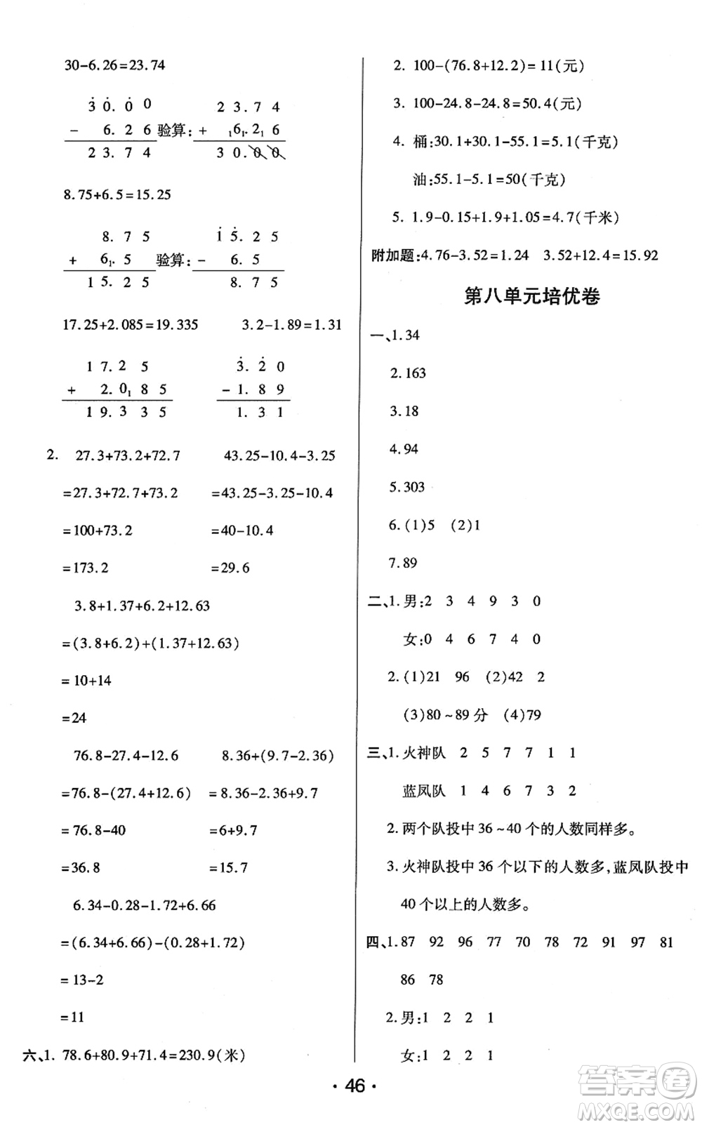開明出版社2022黃岡同步練一日一練四年級數(shù)學(xué)下冊QD青島版答案