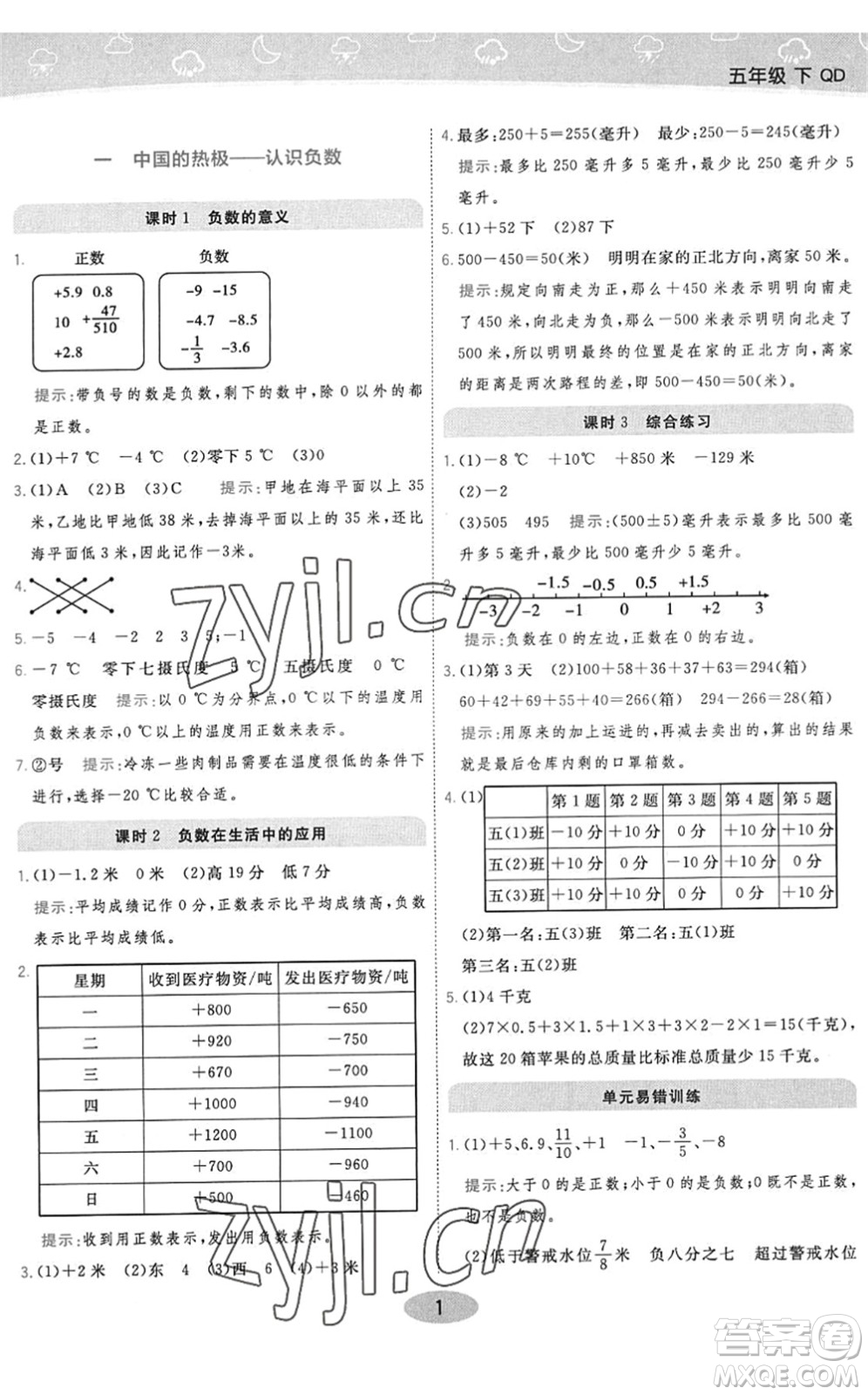 開明出版社2022黃岡同步練一日一練五年級數(shù)學下冊QD青島版答案