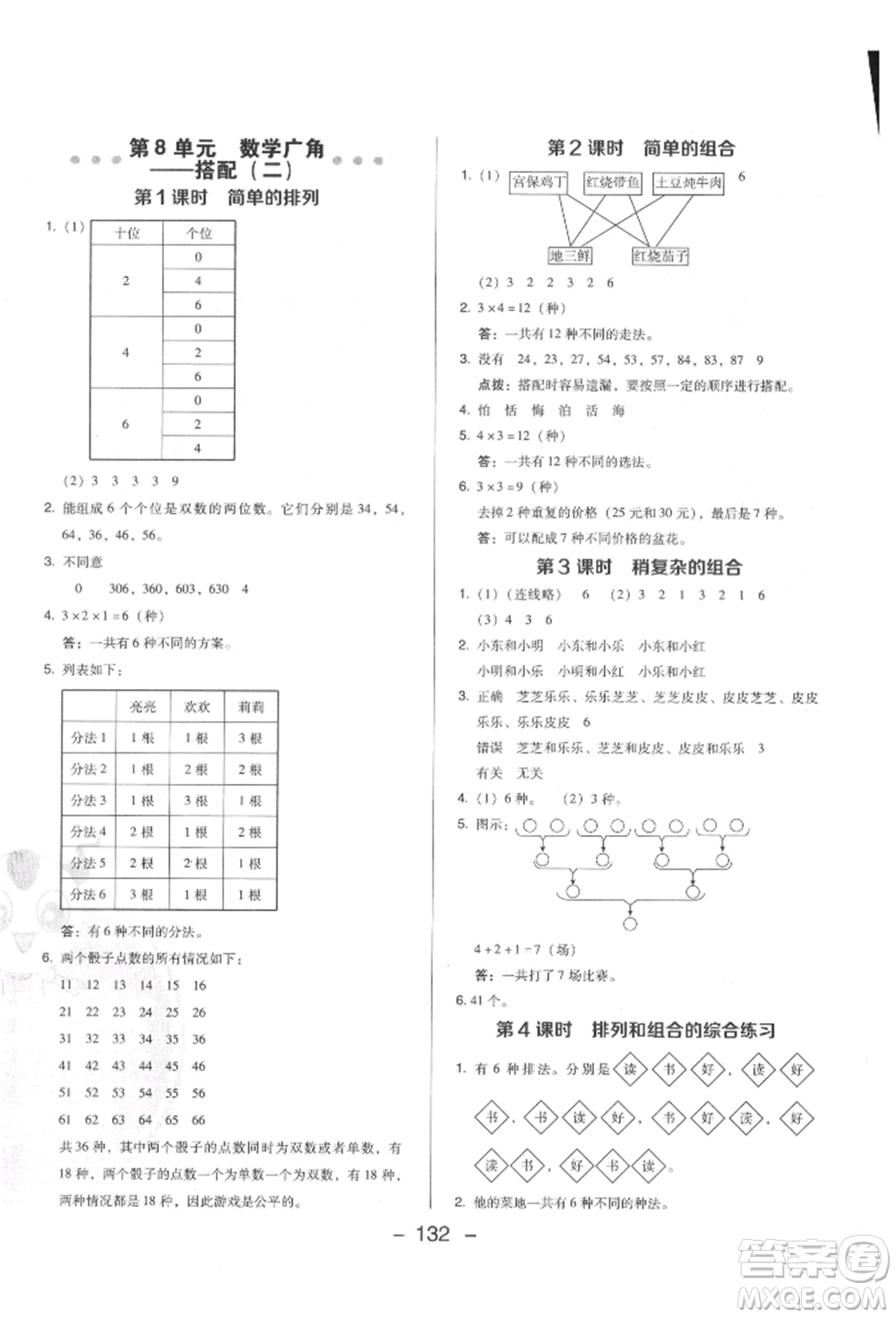 陜西人民教育出版社2022典中點綜合應(yīng)用創(chuàng)新題三年級數(shù)學(xué)下冊人教版福建專版參考答案