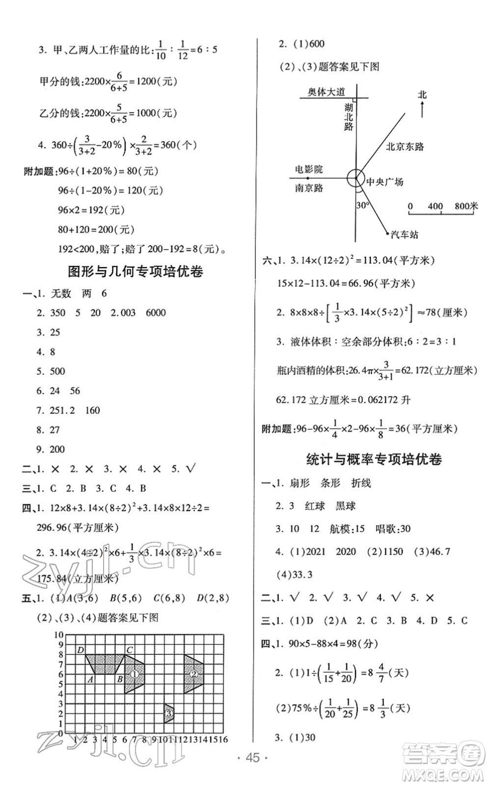 陜西師范大學(xué)出版總社2022黃岡同步練一日一練六年級數(shù)學(xué)下冊RJ人教版答案