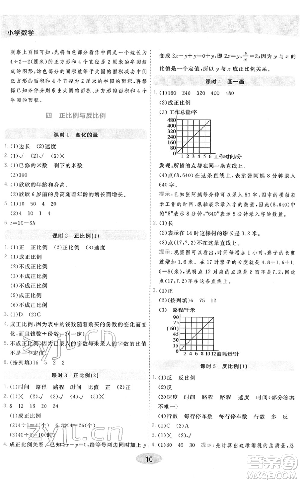 陜西師范大學(xué)出版總社2022黃岡同步練一日一練六年級數(shù)學(xué)下冊BS北師版答案