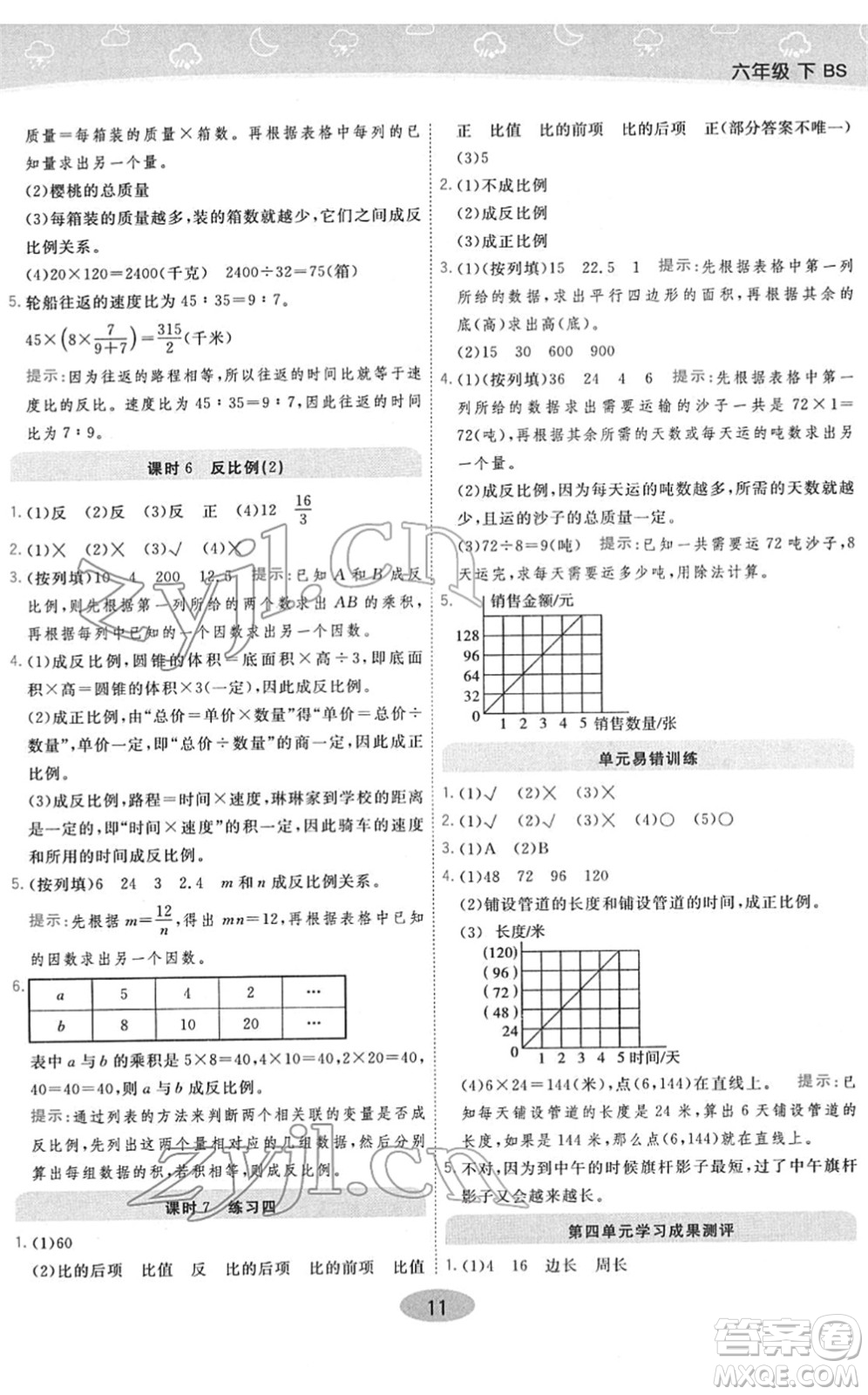 陜西師范大學(xué)出版總社2022黃岡同步練一日一練六年級數(shù)學(xué)下冊BS北師版答案
