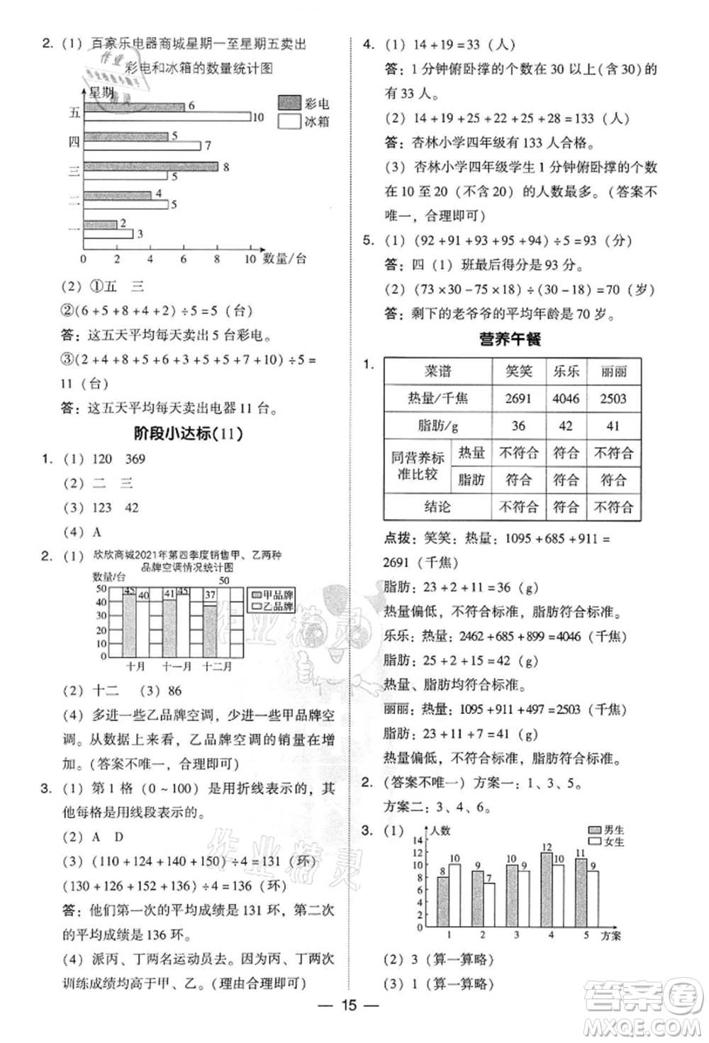 吉林教育出版社2022典中點綜合應用創(chuàng)新題四年級數學下冊人教版參考答案
