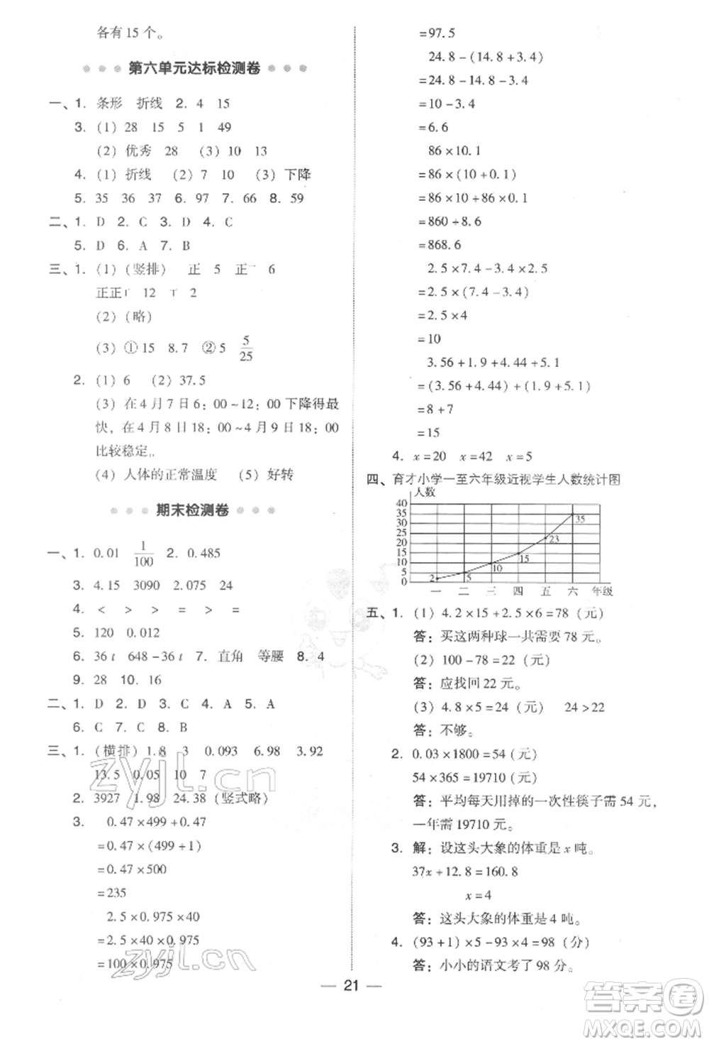 陜西人民教育出版社2022典中點綜合應用創(chuàng)新題四年級數(shù)學下冊北師大版參考答案