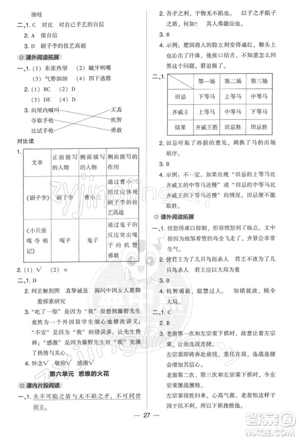 吉林教育出版社2022典中點(diǎn)綜合應(yīng)用創(chuàng)新題五年級(jí)語(yǔ)文下冊(cè)人教版參考答案