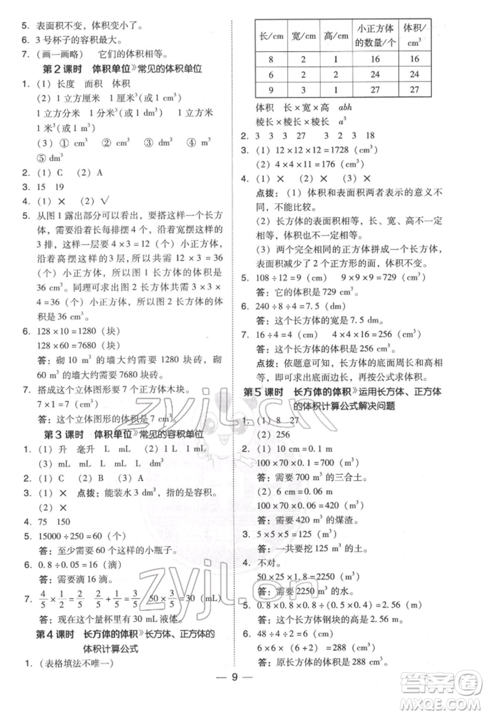 陜西人民教育出版社2022典中點(diǎn)綜合應(yīng)用創(chuàng)新題五年級(jí)數(shù)學(xué)下冊(cè)北師大版參考答案