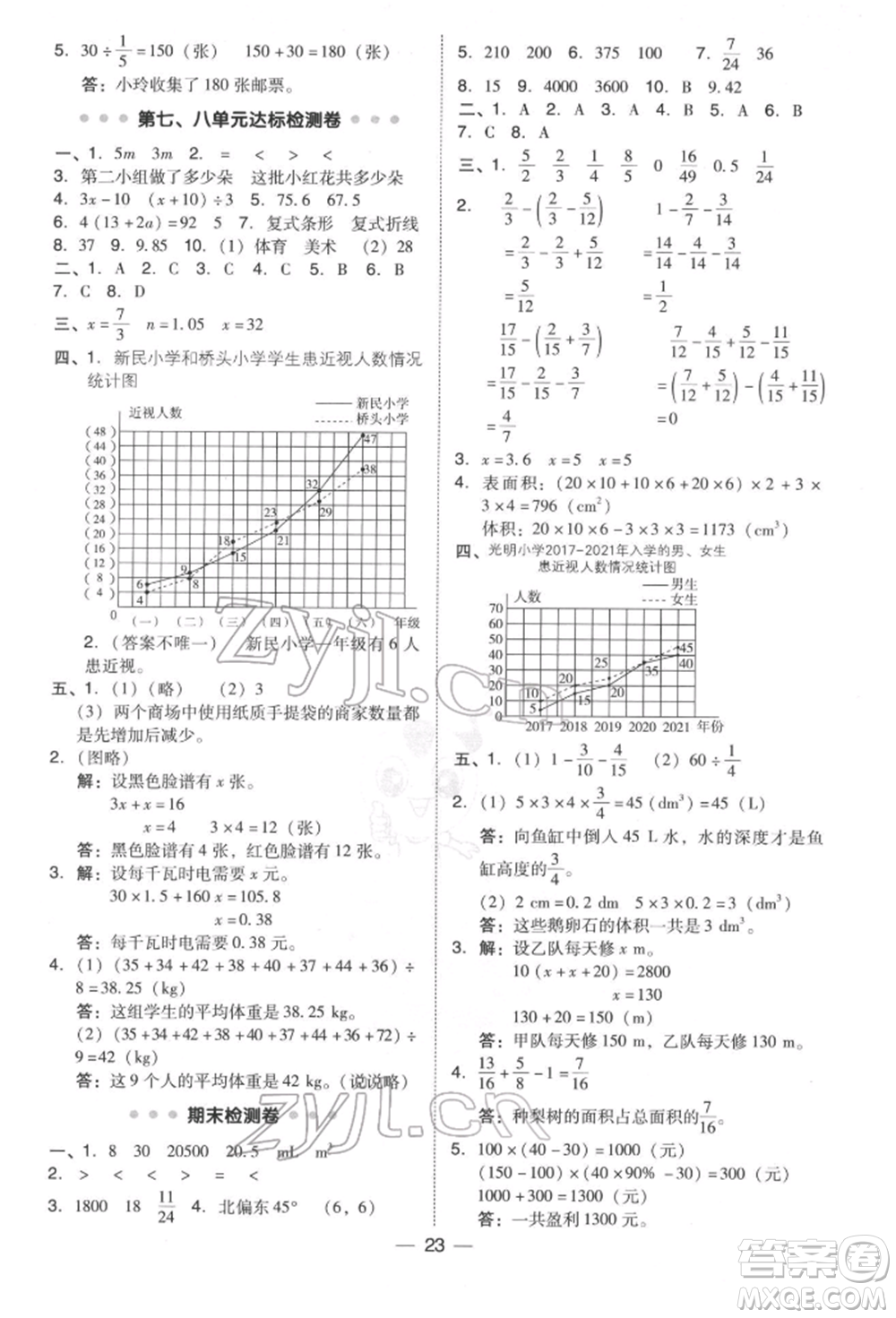 陜西人民教育出版社2022典中點(diǎn)綜合應(yīng)用創(chuàng)新題五年級(jí)數(shù)學(xué)下冊(cè)北師大版參考答案