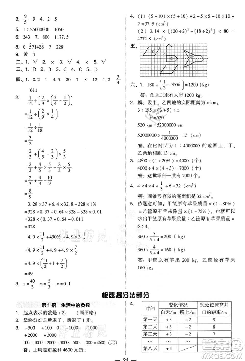 吉林教育出版社2022典中點(diǎn)綜合應(yīng)用創(chuàng)新題六年級(jí)數(shù)學(xué)下冊(cè)人教版參考答案