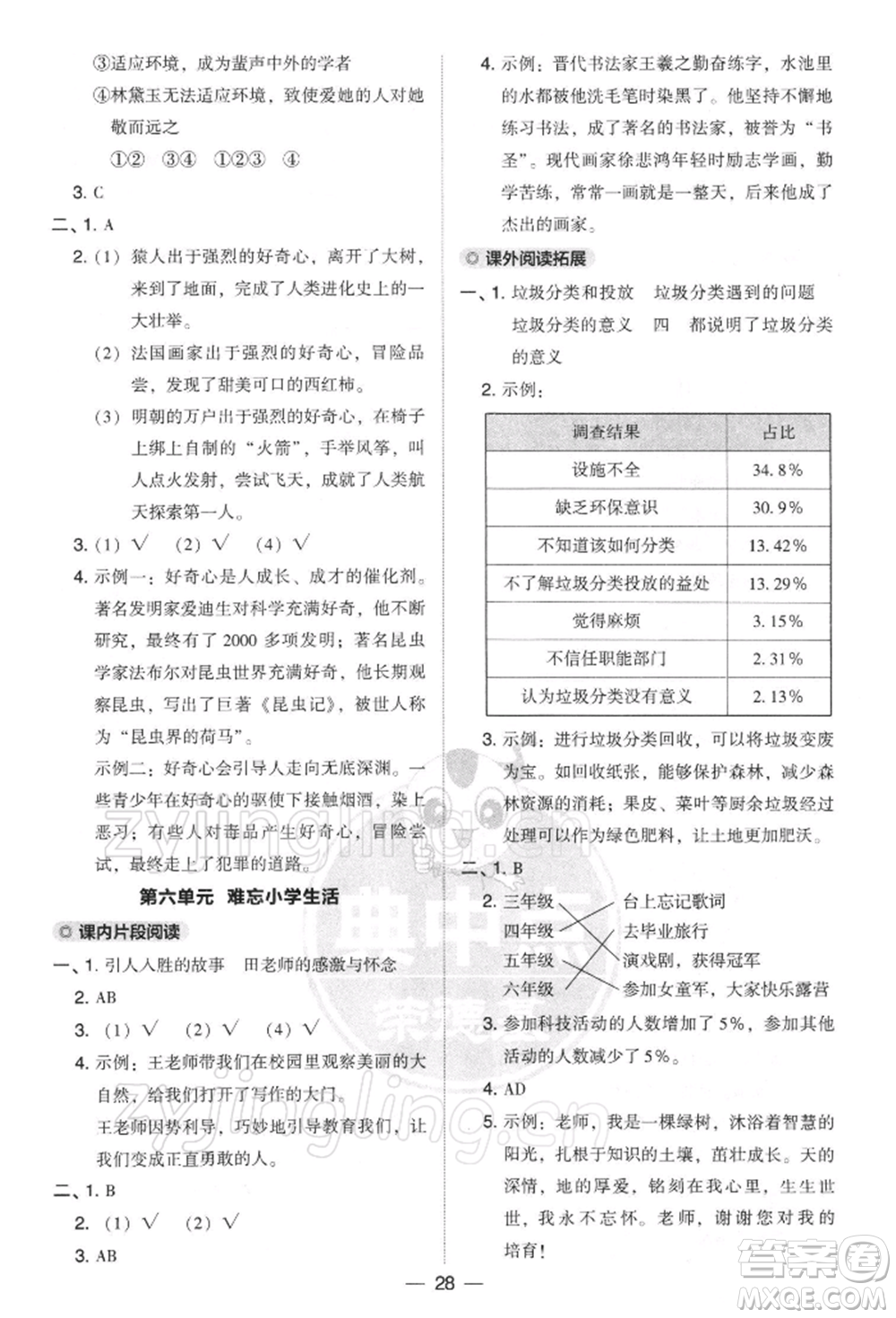 吉林教育出版社2022典中點(diǎn)綜合應(yīng)用創(chuàng)新題六年級語文下冊人教版參考答案