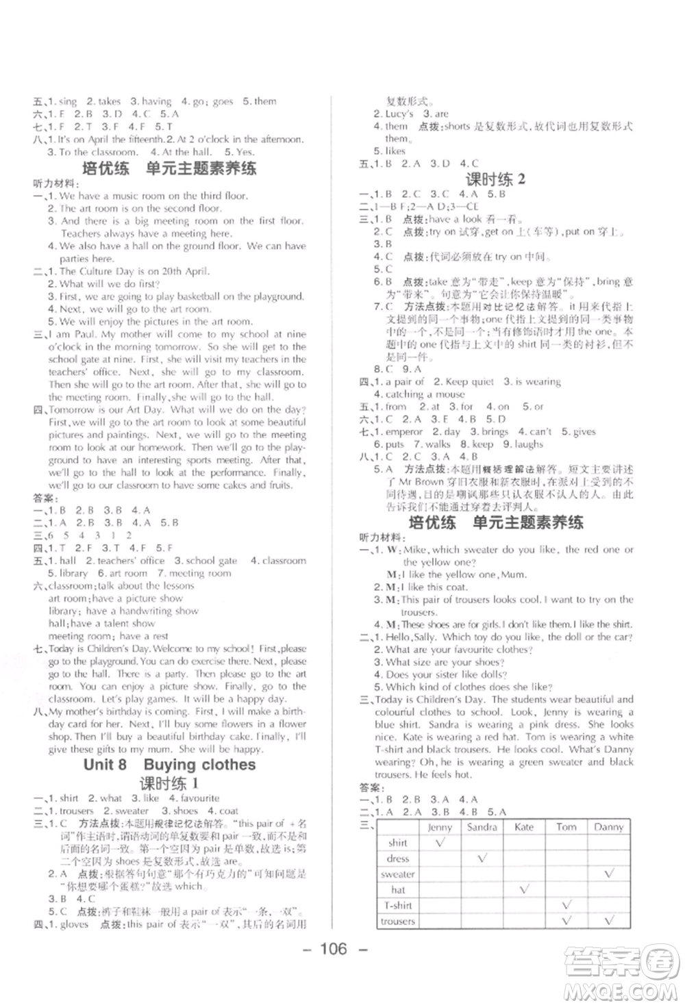 陜西人民教育出版社2022典中點(diǎn)綜合應(yīng)用創(chuàng)新題六年級(jí)英語下冊滬教版參考答案