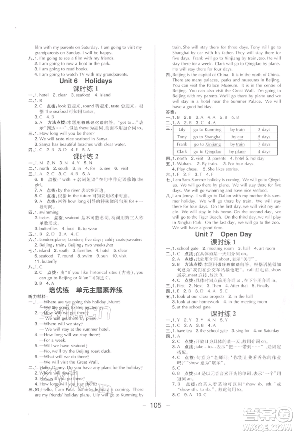 陜西人民教育出版社2022典中點(diǎn)綜合應(yīng)用創(chuàng)新題六年級(jí)英語下冊滬教版參考答案