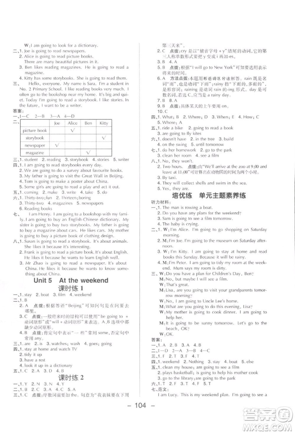 陜西人民教育出版社2022典中點(diǎn)綜合應(yīng)用創(chuàng)新題六年級(jí)英語下冊滬教版參考答案