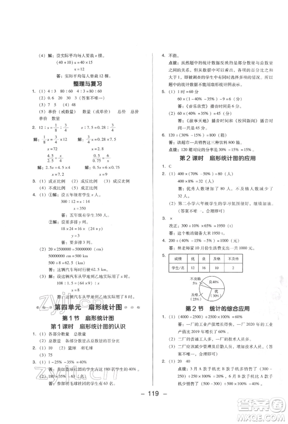 陜西人民教育出版社2022典中點(diǎn)綜合應(yīng)用創(chuàng)新題六年級(jí)數(shù)學(xué)下冊(cè)西師大版參考答案