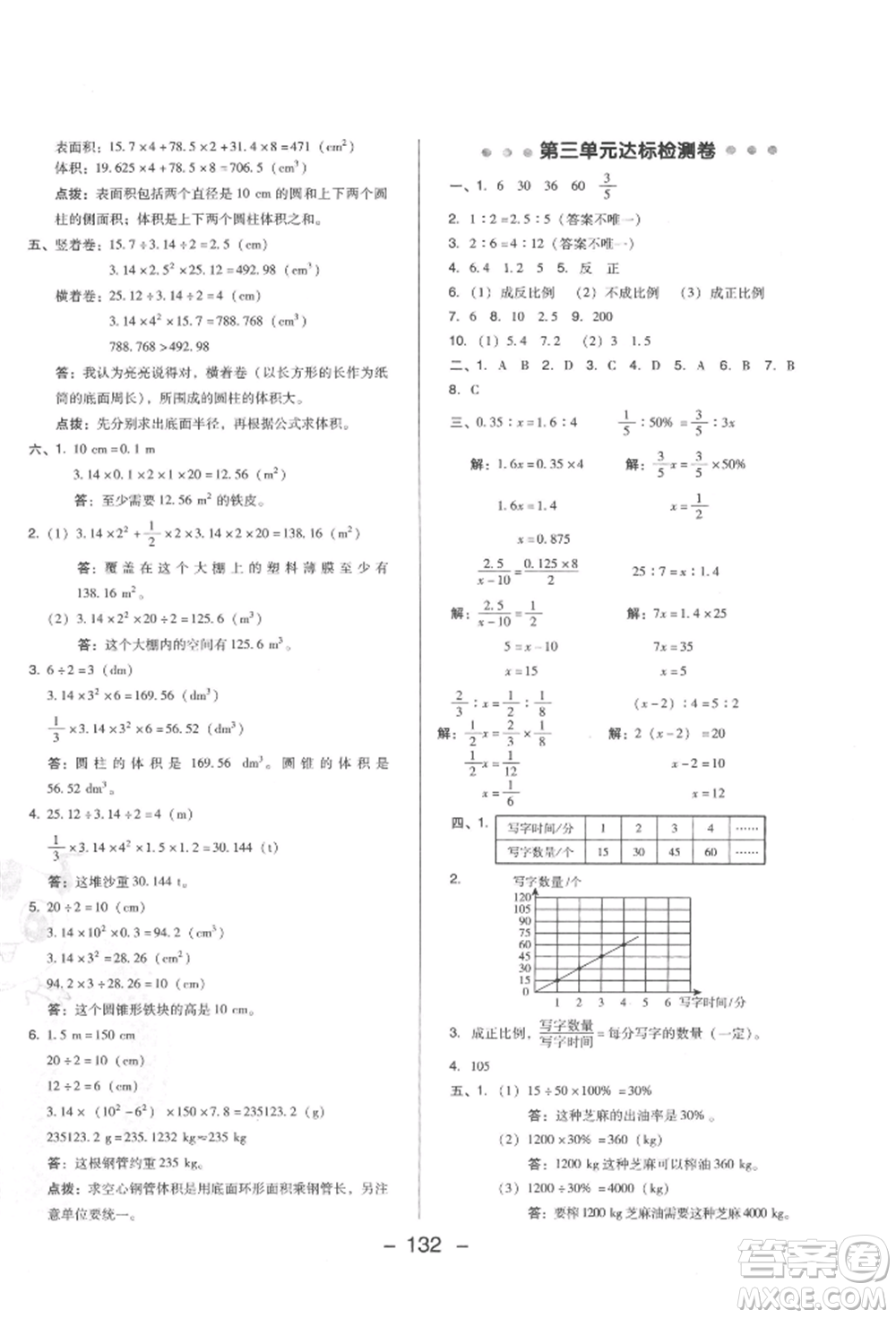 陜西人民教育出版社2022典中點(diǎn)綜合應(yīng)用創(chuàng)新題六年級(jí)數(shù)學(xué)下冊(cè)西師大版參考答案