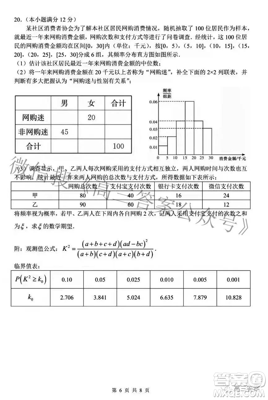 湖南師大附中2022屆高三月考試卷七數(shù)學試題及答案