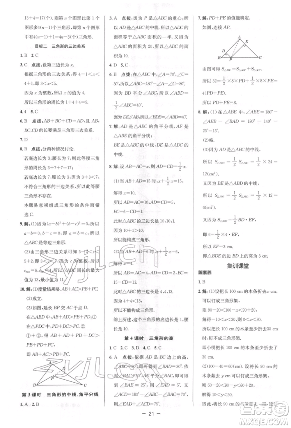 陜西人民教育出版社2022典中點(diǎn)綜合應(yīng)用創(chuàng)新題七年級數(shù)學(xué)下冊北師大版參考答案