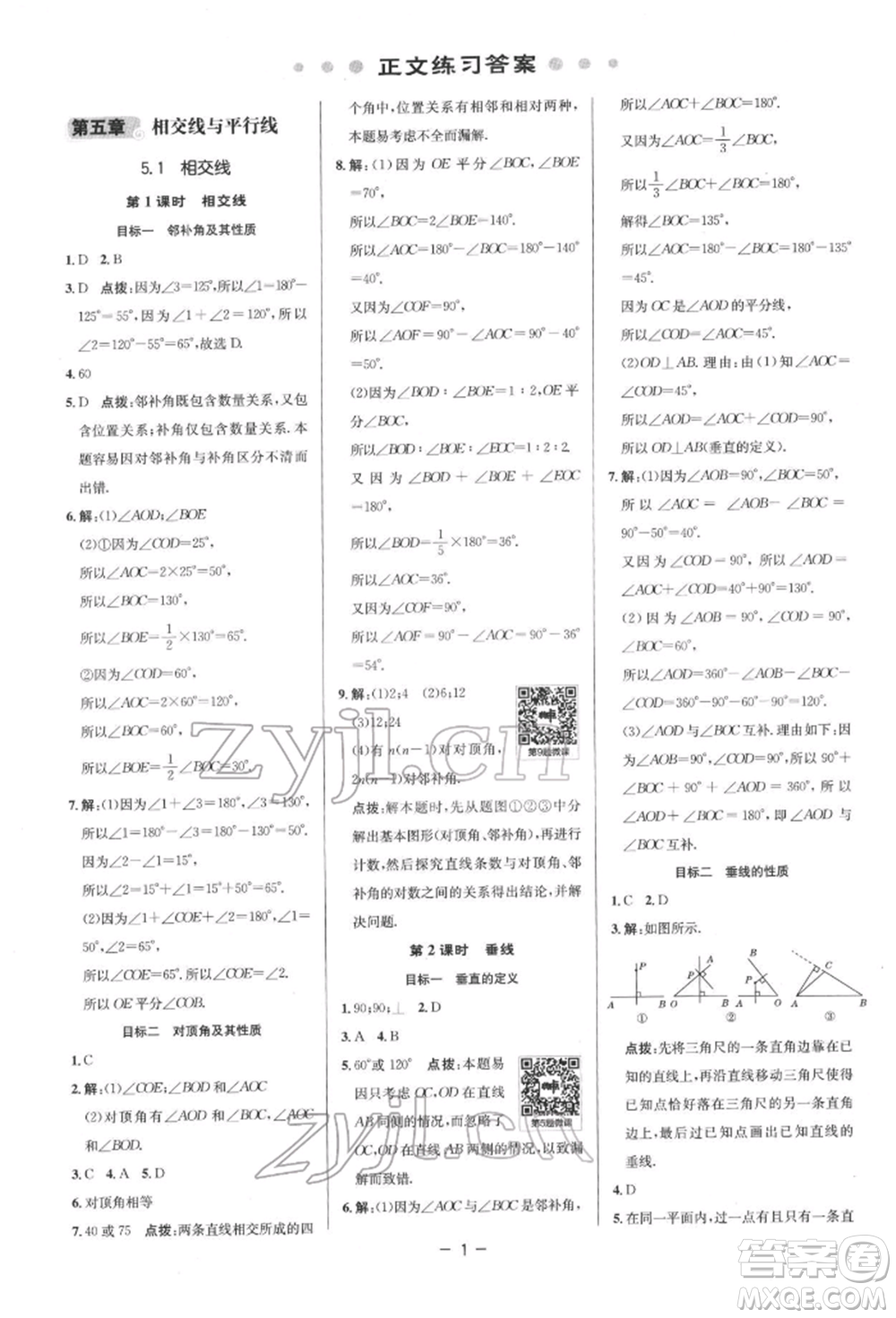 陜西人民教育出版社2022典中點(diǎn)綜合應(yīng)用創(chuàng)新題七年級(jí)數(shù)學(xué)下冊(cè)人教版參考答案