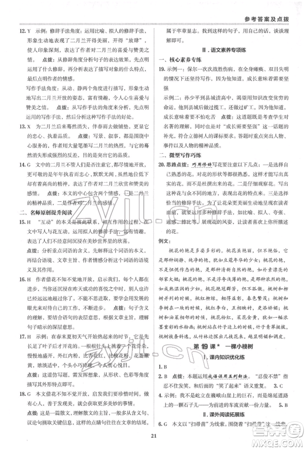 陜西人民教育出版社2022典中點(diǎn)綜合應(yīng)用創(chuàng)新題七年級(jí)語文下冊(cè)人教版參考答案