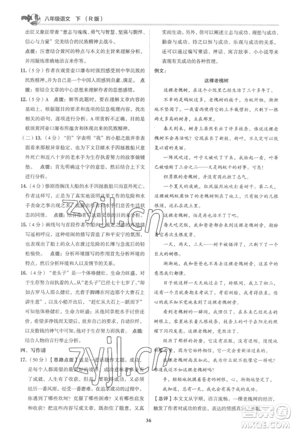 陜西人民教育出版社2022典中點綜合應用創(chuàng)新題八年級語文下冊人教版參考答案