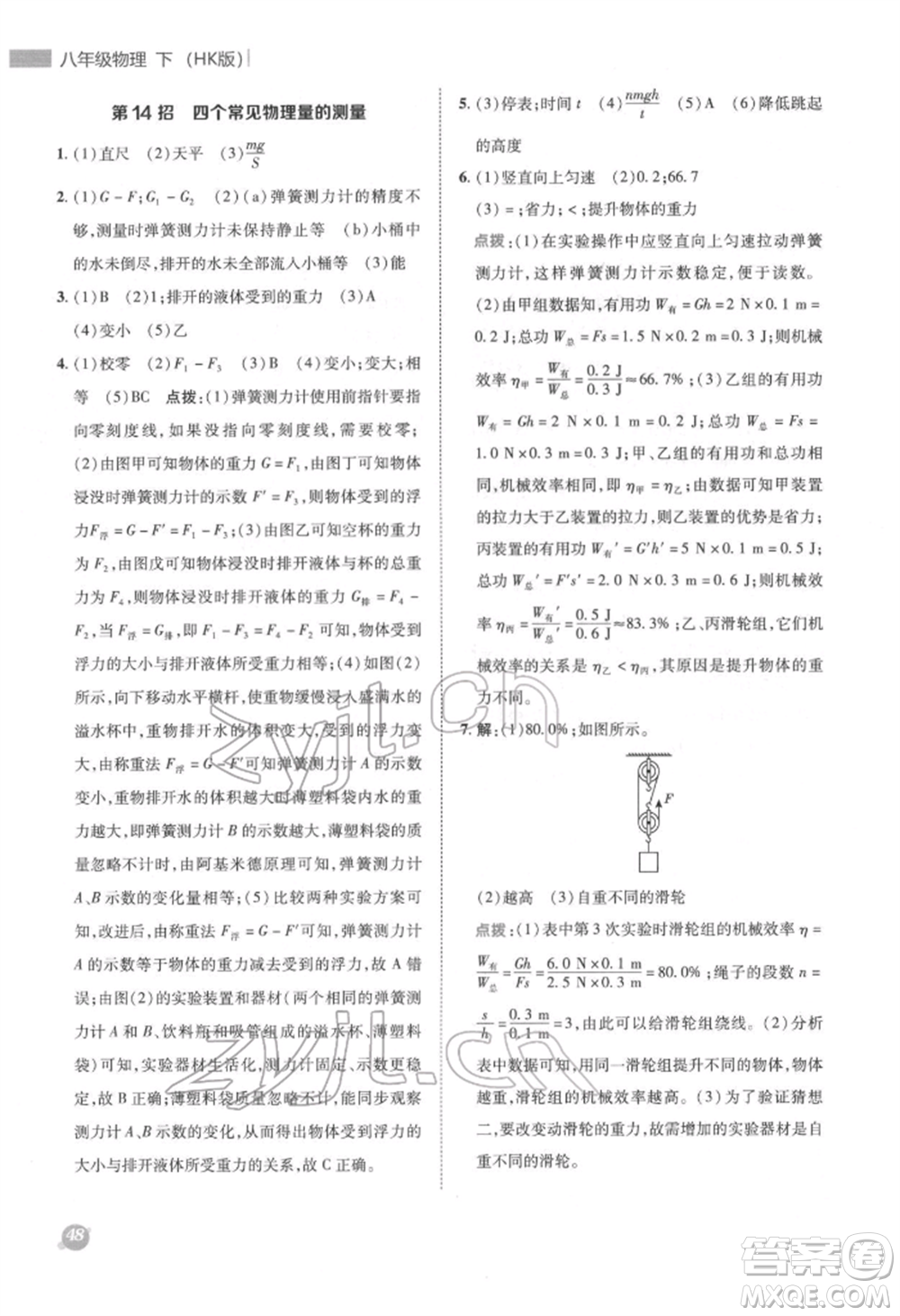 陜西人民教育出版社2022典中點綜合應(yīng)用創(chuàng)新題八年級物理下冊滬科版參考答案