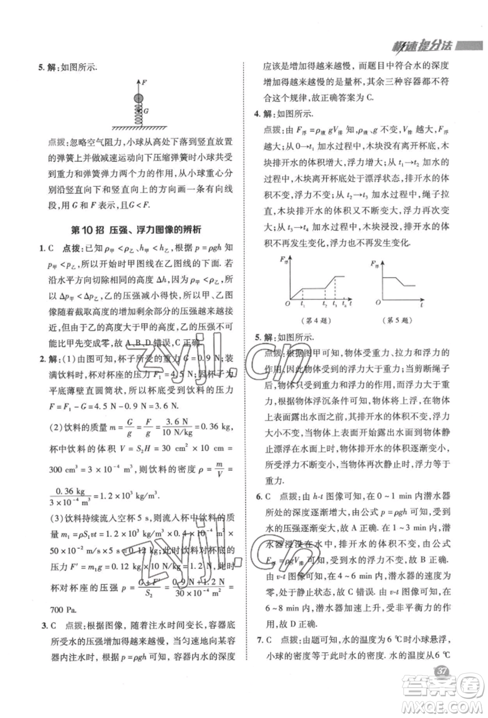 陜西人民教育出版社2022典中點綜合應(yīng)用創(chuàng)新題八年級物理下冊蘇科版參考答案