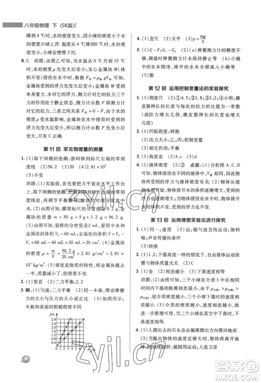 陜西人民教育出版社2022典中點綜合應(yīng)用創(chuàng)新題八年級物理下冊蘇科版參考答案