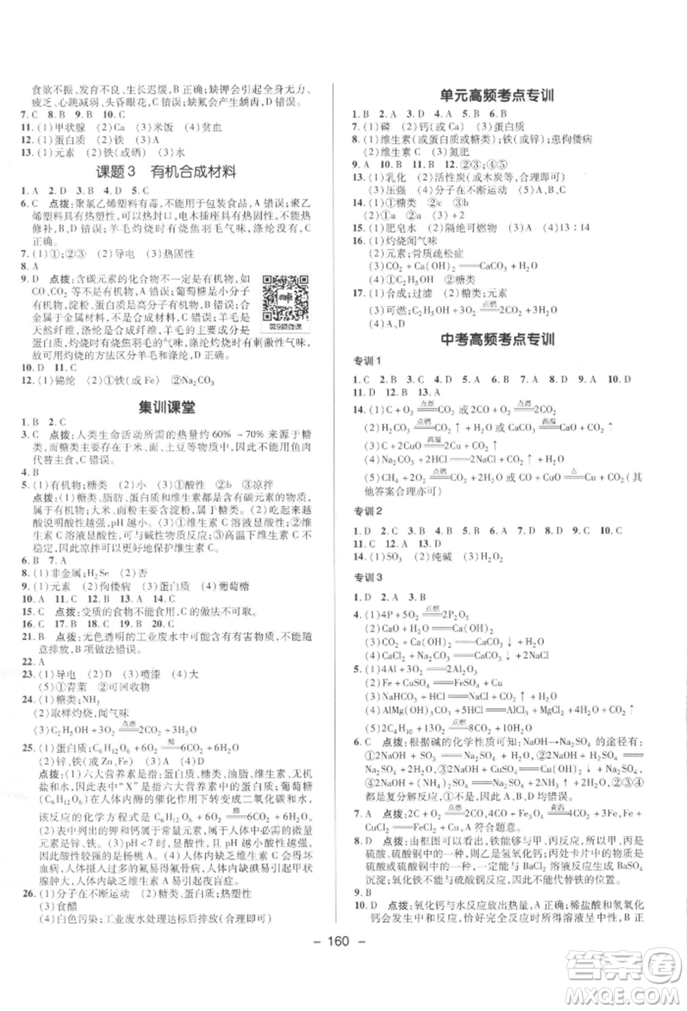 陜西人民教育出版社2022典中點(diǎn)綜合應(yīng)用創(chuàng)新題九年級化學(xué)下冊人教版參考答案